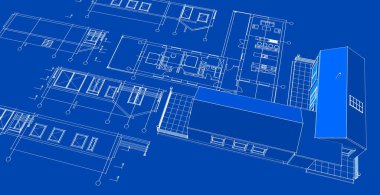 ev mimarisi çizimi 3 d illüstrasyon
