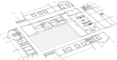 ev mimarisi çizimi 3 d illüstrasyon