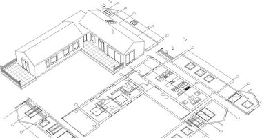 ev içi mimari taslak 3 boyutlu illüstrasyon