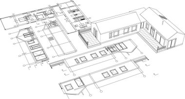 ev içi taslak 3D illüstrasyon