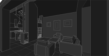 Mutfağın içi 3 boyutlu.