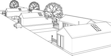 ev mimarisi çizimi 3 d illüstrasyon