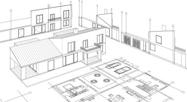 ev konsepti çizimi, 3 boyutlu illüstrasyon