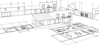 ev planı mimari eskiz 3 d illüstrasyon