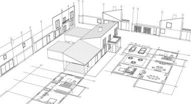 ev planı mimari eskiz 3 d illüstrasyon