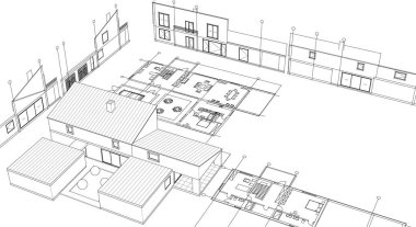 ev mimarisi eskizi 3D görüntüleme