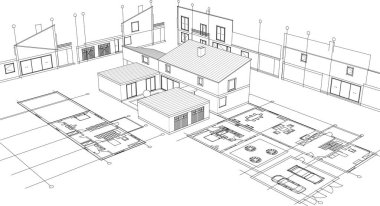 ev planı çizimi 3 boyutlu illüstrasyon