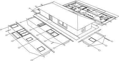 ev mimarisi proje taslağı d - illüstrasyon
