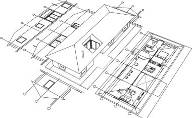 house building sketch 3 d illustration