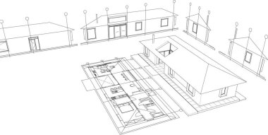ev mimarisi çizimi 3 d illüstrasyon