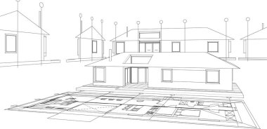 Mimari planın taslağı. 3d oluşturma