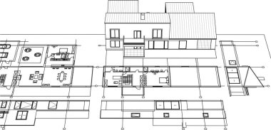 ev mimarisi çizimi 3 d illüstrasyon