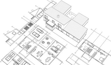 ev planı mimari eskiz 3 d illüstrasyon