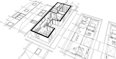 ev konsepti ile skeç 3 d illüstrasyon