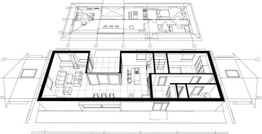 ev mimarisi çizimi 3 d illüstrasyon