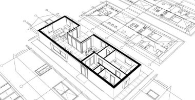 sketch design of house, 3 d rendering