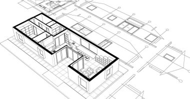 3 boyutlu ev planı.