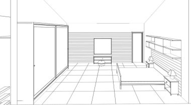 Modern oturma odasının 3 boyutlu tasarımı.