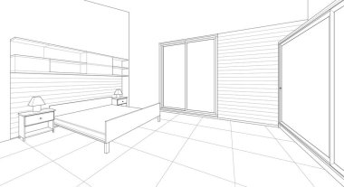 iç tasarım, modern yatak odası, vektör