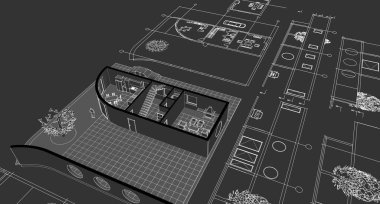 ev planı mimari eskiz 3 d illüstrasyon