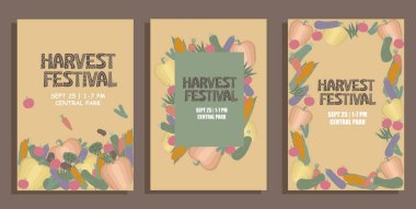 Sebzelerin sessiz ve bastırılmış tonlarda resmedildiği bir festival afişi. Tarzı olan bir vektör. Etkinlik posterlerinde ve sonbahar festivalleri ve pazarları için sezonluk pazarlama kampanyalarında kullanılmak üzere.