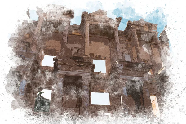 Ватерколірна Ілюстрація Стародавнього Міста Ефеса Watercolor Illustration Artwork Background Printable — стокове фото