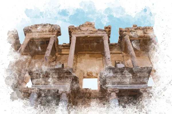 Aquarell Illustration Der Antiken Stadt Ephesos Aquarell Illustration Kunstwerk Hintergrund — Stockfoto