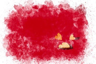 Sevgililer Günü suluboya resim geçmişi. Kırmızı arka planda sevgililer günü kalp konsepti. Aşk fikri. 14 Şubat