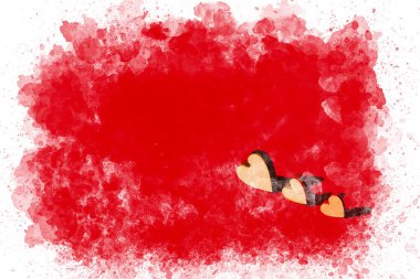 Sevgililer Günü suluboya resim geçmişi. Kırmızı arka planda sevgililer günü kalp konsepti. Aşk fikri. 14 Şubat