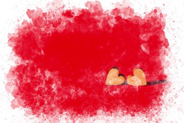 Sevgililer Günü suluboya resim geçmişi. Kırmızı arka planda sevgililer günü kalp konsepti. Aşk fikri. 14 Şubat