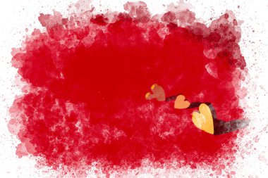 Sevgililer Günü suluboya resim geçmişi. Kırmızı arka planda sevgililer günü kalp konsepti. Aşk fikri. 14 Şubat