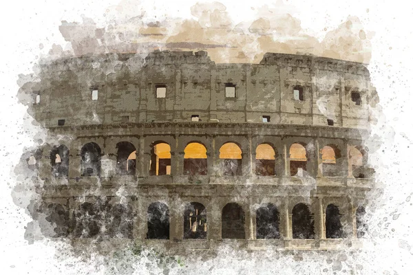 Ватерколірна Ілюстрація Колізею Римі Внутрішній Вигляд Colosseum Римі Італія Подорож — стокове фото