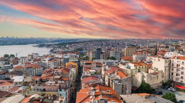 Istanbul view during sunset from Galata Tower. Panoramic Istanbul landscape. Selective focus.