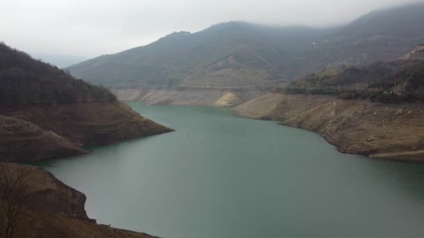 Luftfoto Dæmningen Yuvacik Dæmning Kocaeli Tyrkiet Lavt Vandstand Dæmningen Grund – Stock-video