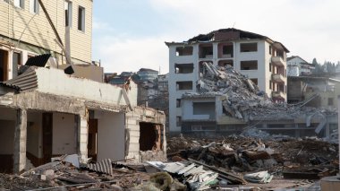 Earthquake in Turkey. Ruined houses after a massive earthquake in Turkey. Selective focus included