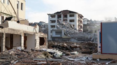 Earthquake in Turkey. Ruined houses after a massive earthquake in Turkey. Selective focus included