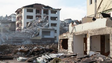 Earthquake in Turkey. Ruined houses after a massive earthquake in Turkey. Selective focus included