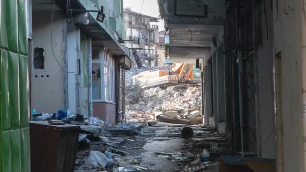 Jordbävning Turkiet Förstörda Hus Efter Enorm Jordbävning Turkiet Omfattningen Skalvet — Stockvideo
