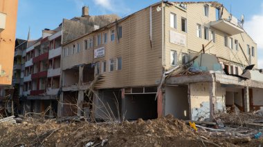 Earthquake in Turkey. Ruined houses after a massive earthquake in Turkey. Selective focus included