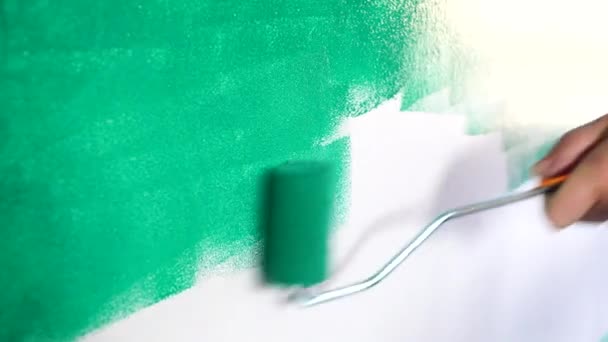 Pintando Casa Casa Pintura Mujer Mediana Edad Con Pincel — Vídeos de Stock
