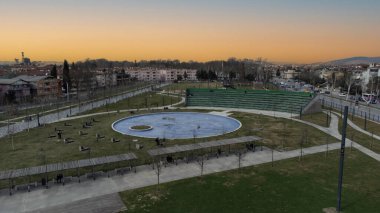 Sakarya Millet Bahcesi in Adapazari Turkey. Drone view of public park in Sakarya. Recreational park aerial view
