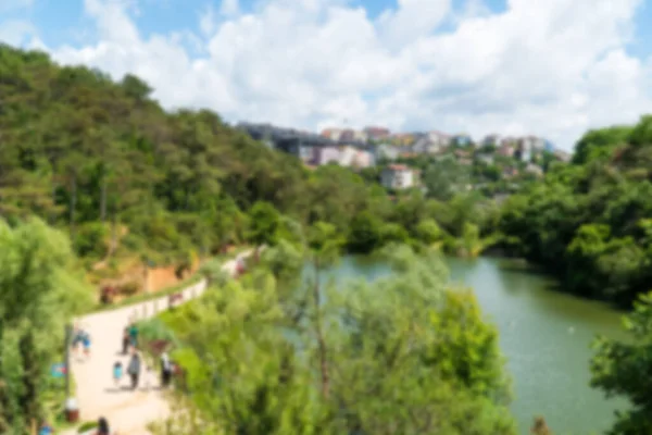 stock image Walking path in a forest. Carbon neutral concept. Carbon net zero concept. Green cities in world. Green parks. Green environment Blurred background