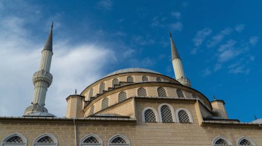 Mosque and sky. Ramadan concept islamic background. Historical mosque in Turkey. Selective focus included