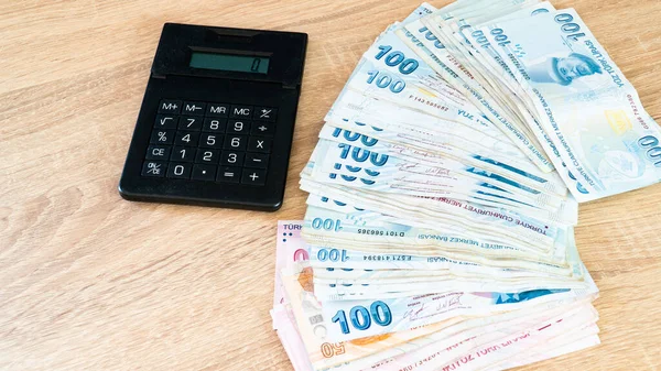 Турецькі Банкноти Калькулятор Концепція Обліку — стокове фото