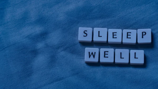Duerme Bien Las Palabras Una Sábana Suave Concepto Salud Del — Foto de Stock