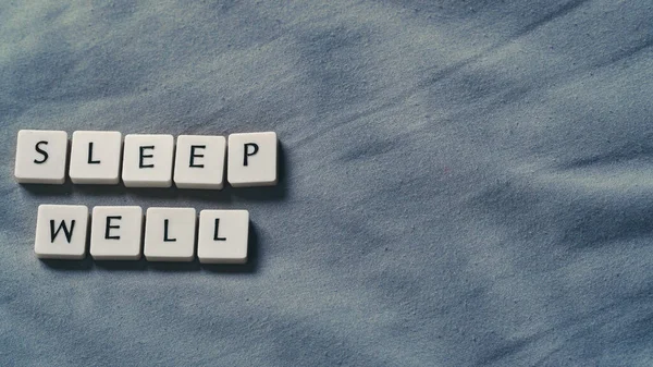 Schlafen Sie Gut Worte Auf Einem Weichen Bettlaken Schlafgesundheit Konzept — Stockfoto