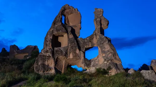 stock image Cappadocia Turkey. Hot air balloons flying over fairy chimneys at sunrise in Cappadocia. Travel to Turkey. Touristic landmarks of Turkiye. Selective focus included