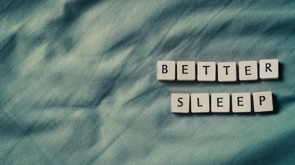 Sleep Concept Better Sleep Words Bed Sleep Health Concept High — Stock Photo, Image
