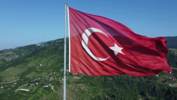 Agustos Zafer Bayrami Concept Turkish Flag Aerial View August Victory — Stock Video