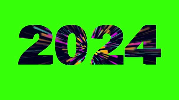 Havai Fişek Neon Işık Efektli 2024 Metin Konsepti Mutlu Yıllar — Stok video